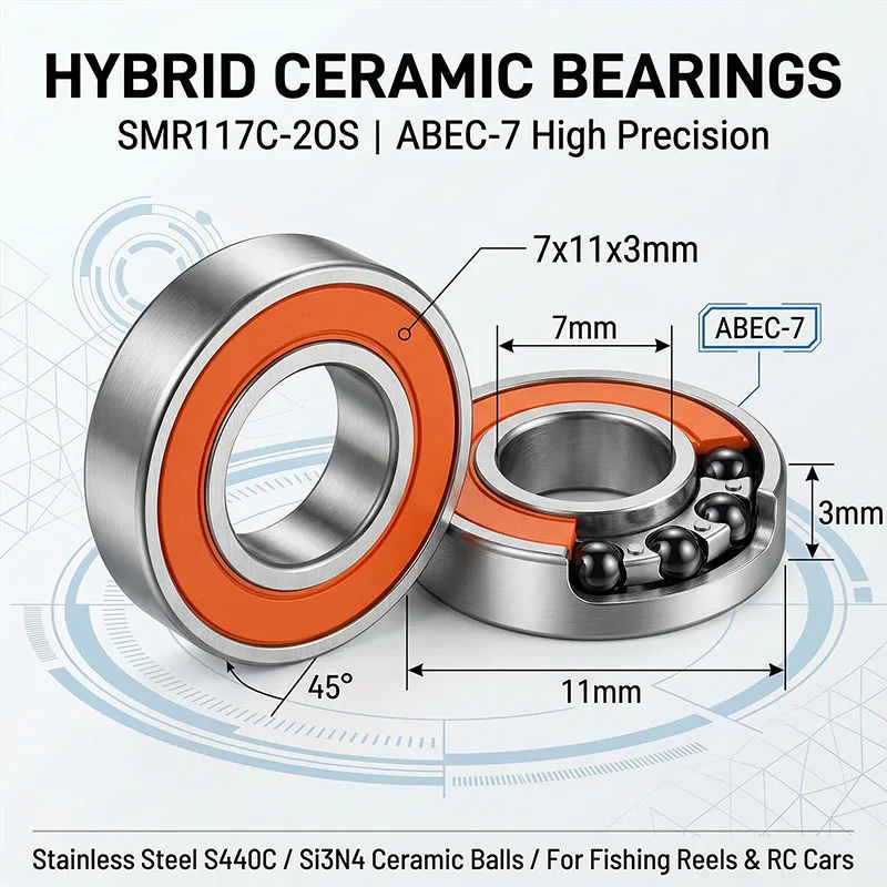10pcs SMR117 2RS CB ABEC7 LD Stainless Steel Hybrid Ceramic Bearing 7x11x3 MM Without Grease Fast Turning SMR117C 2OS L117DDU