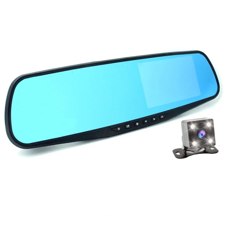 Car Dual Lens Rearview Driving Recorder 4.3 Inch 1080P High Definition Night Vision Reversing Image with Electronic Dog