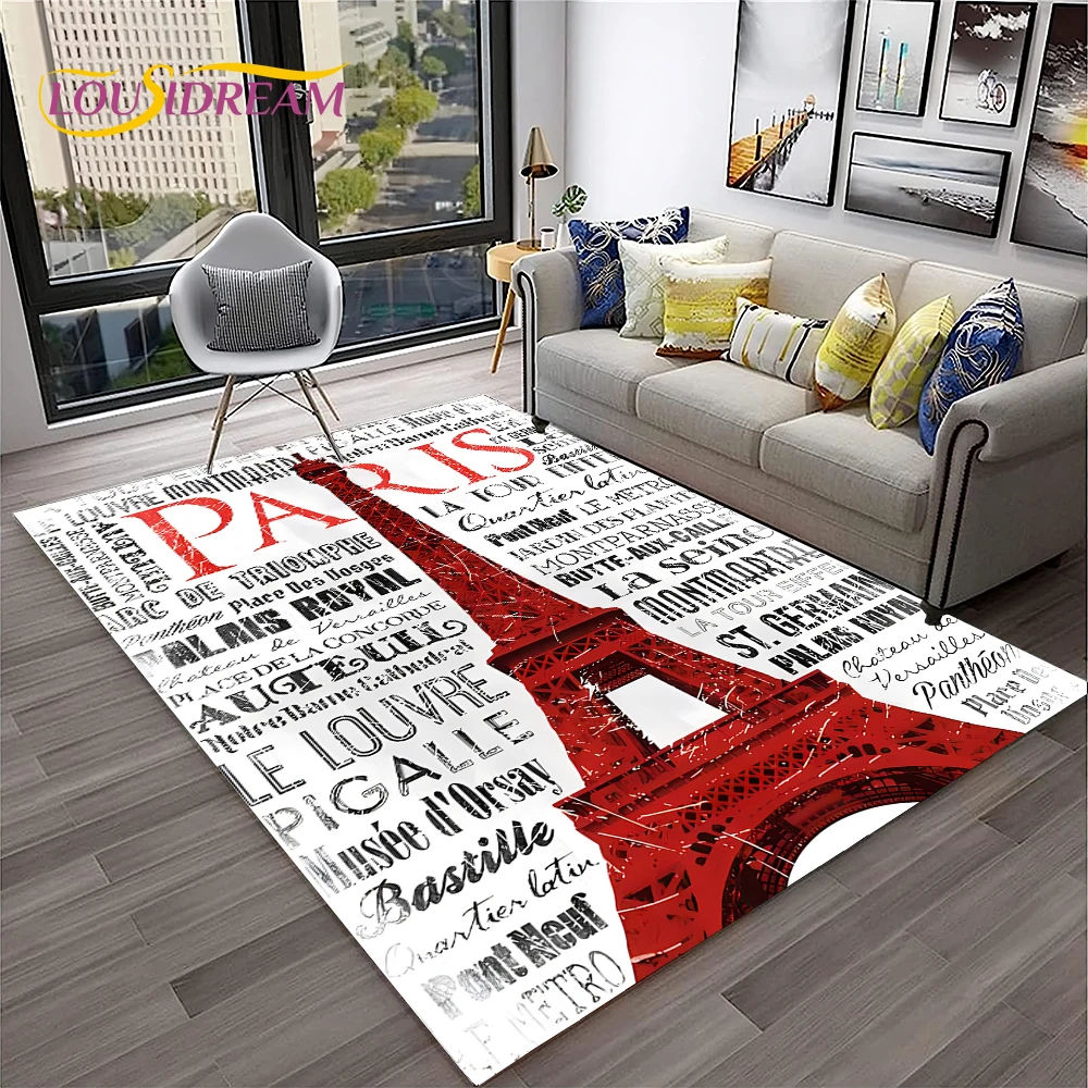 France Paris Eiffel Tower Retro Carpet Rug for Home Living Room Bedroom Sofa Doormat Decor,Kids Play Area Rug Non-slip Floor Mat