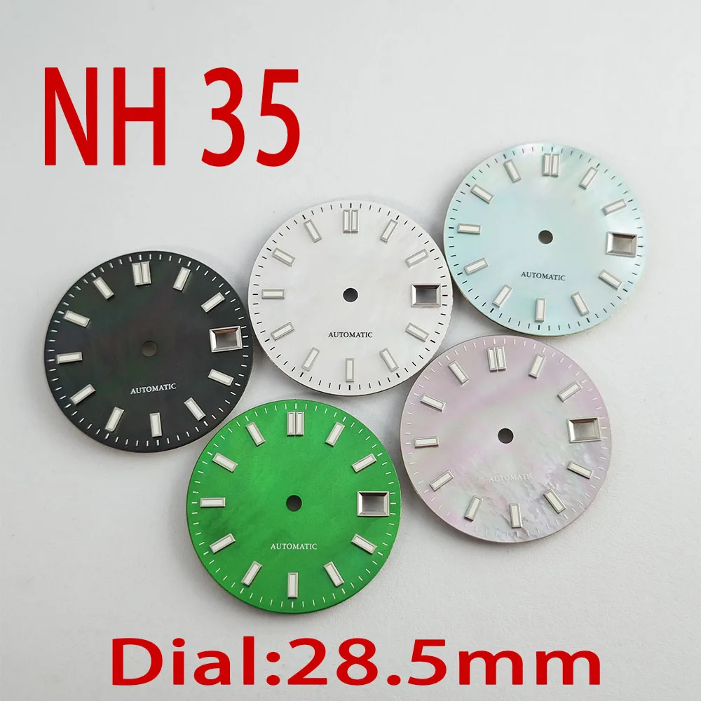 NH35 Men's watch dial 28.5mm luminous shell dial NH35 automatic mechanical movement case strap Pointers Other watch accessories