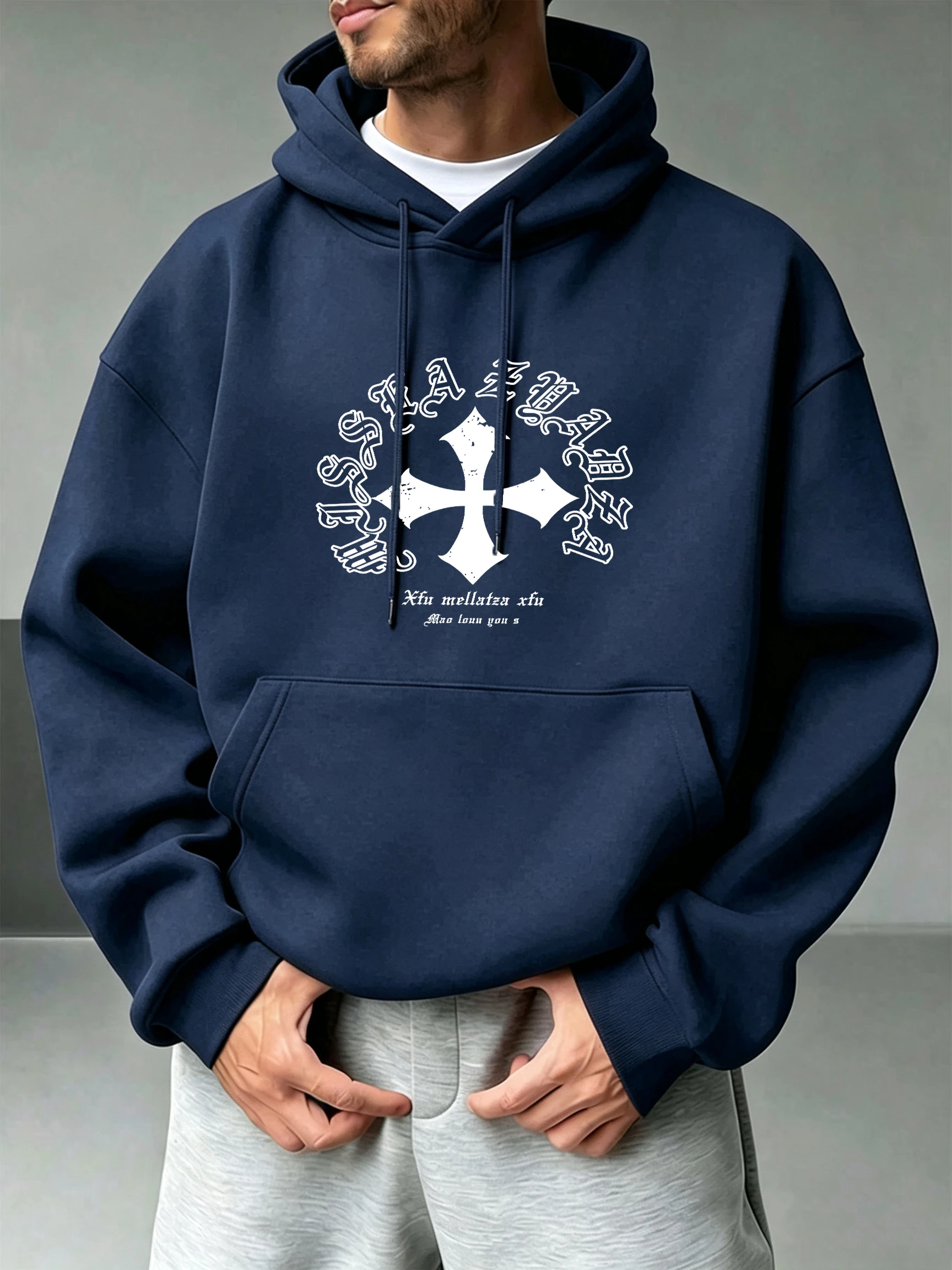 Winter Clothing English - Kunstlettertypen Persoonlijkheid Kruisprints Casual Warme Hoodie
