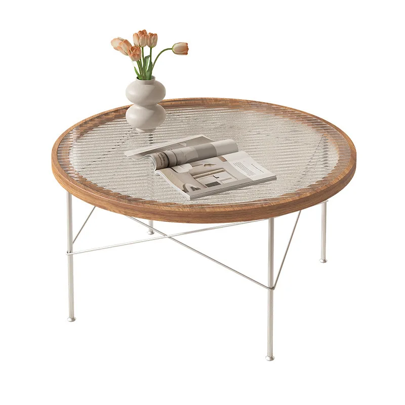 

Japanese-style simple medieval small apartment living room creative personality round coffee table light luxury