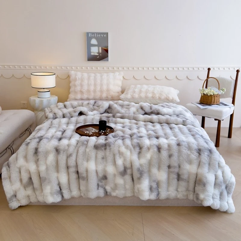 2025 New Light Luxury Thickened Colorful Bubble Imitation Fleece-Free Blanket Comfortable Warm Anti-Static Home Textile Blanket