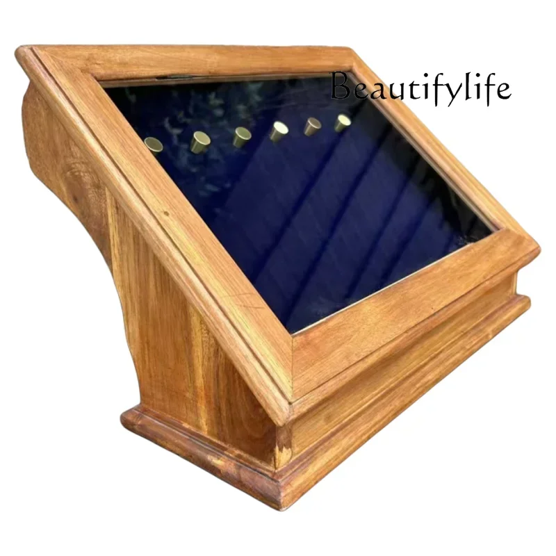 Y  Medieval Jewelry Box Solid Wood Retro Display Cabinet Ring Storage Box Mini Jade Display Box Square