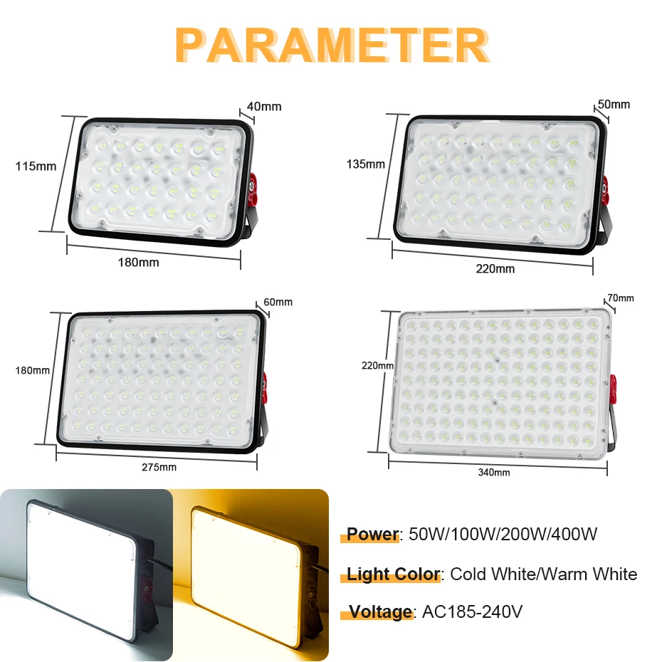 50W 100W 200W 400W LED Floodlight Outdoor Lighting 220V Warm Cold White Waterproof IP66 Reflector LED Exterieur Focus Spotlight