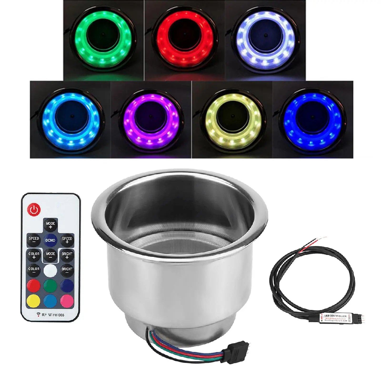 RGB LED Stainless Steel Drink Holder for Boat Car RV Yacht Recessed Cup Carrier for Poker Table and Desk