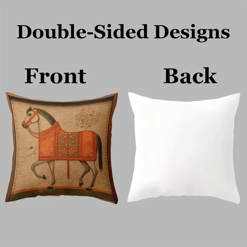 Vintage Horse Art Pillowcase Set of 4 Throw Cushion Covers Equestrian Animal Print Canvas 45x45cm Home Decor
