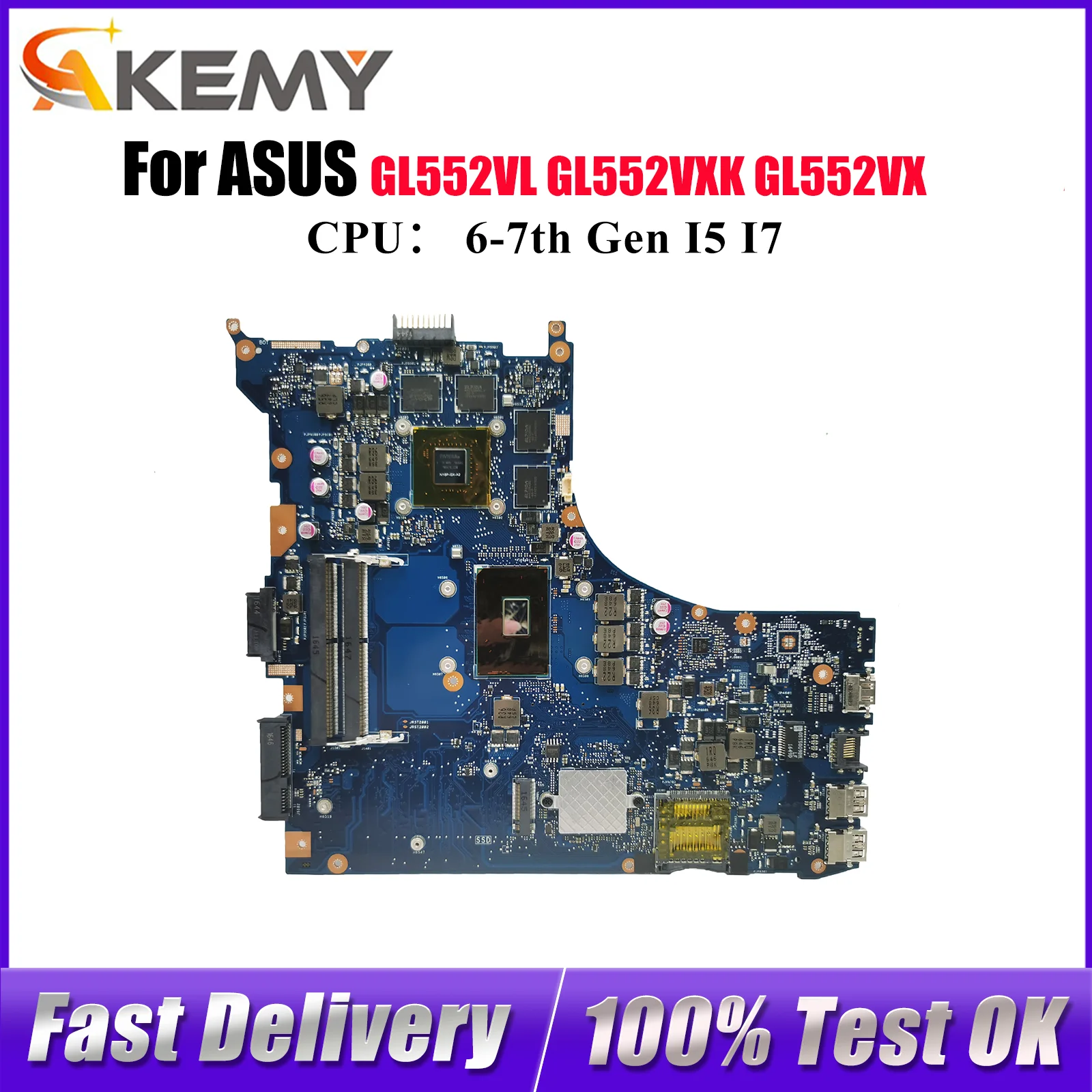

GL552VW Laptop Motherboard For ASUS ROG GL552V FX-PRO GL552VX GL552VXK ZX50V Notebook Mainboard With I5 I7 CPU 100% tests OK stk