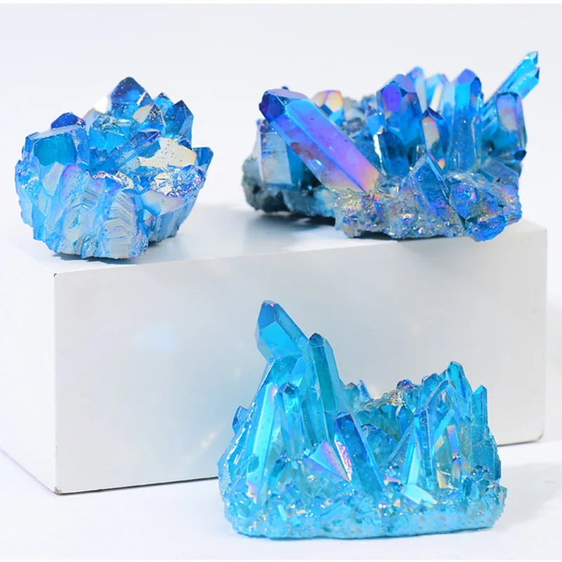 20-70g 100% Natural Quartz Electroplated Colourful Column Reiki Mineral Ore Ornaments Aquarium Home Decor Blue Crystal Cluster