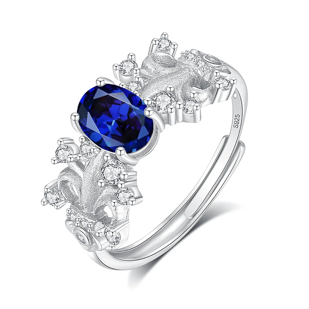 New Iris Ring Women's S925 Silver Retro Woven Brushed Craft Sapphire Open Ring High Quality Jewelry for Women