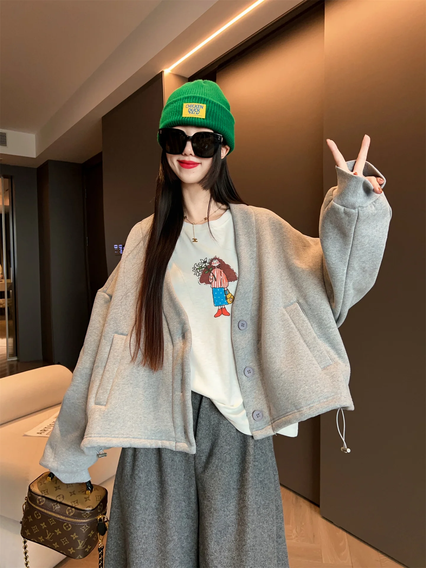 

Женское утепленное короткое пальто MRS AO: осенне-зимний свободный повседневный универсальный кардиган с открытым передом, простой модный дизайн