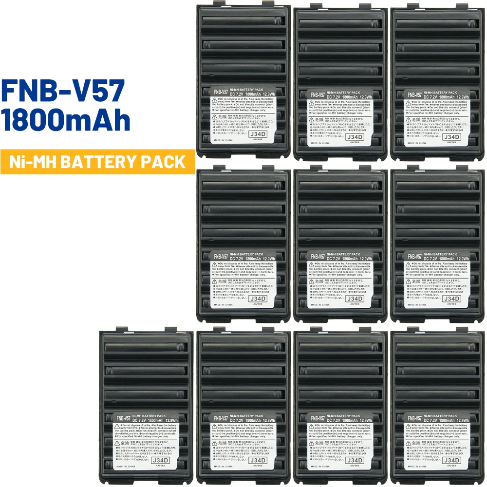 10PCS 1800mAh FNB-V57 Battery for Vertex Standard VX-110 VX-120 VX-127 VX-168 VX-180 YAESU FT-270R Ft-60R Two Way Radios FNB-64