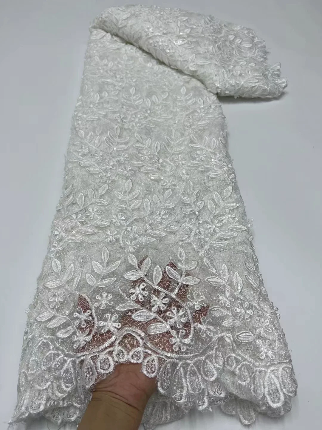 

White French Sequins Lace Fabric For Party 2024 High Quality African Nigerian Tulle Lace Fabric For Evening Dress Sewing LR24149