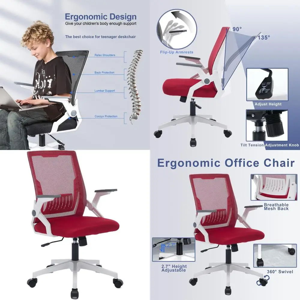 

Compact Ergonomic Swivel Chair with Flip-Up Arms and Mesh Back for Space-Saving Home Office