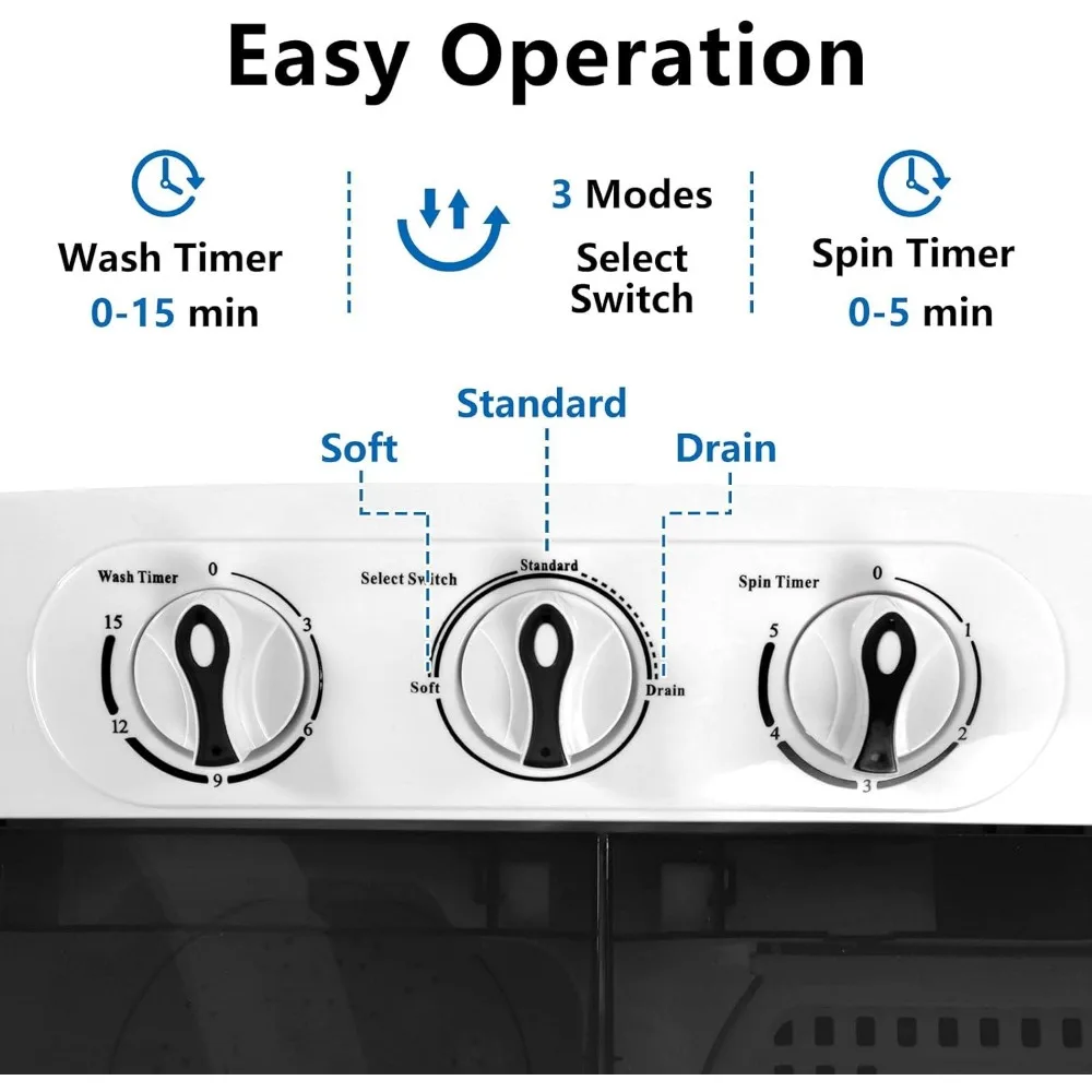 15 Pond Draagbare Wasmachine, Elektrische Dubbele Kuip Wasmachine Met Wasmachine (9Lbs) & Spiner(6Lbs) & Pomp Aftappen, Voor Thuis Kamperen Slaapzaal