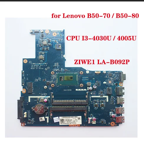 Hot Original FRU 5B20G46044 for Lenovo B50-70 / B50-80 Laptop Motherboard ZIWB2/ZIWB3/ZIWE1 LA-B092P with CPU I34030U/4005U DDR3