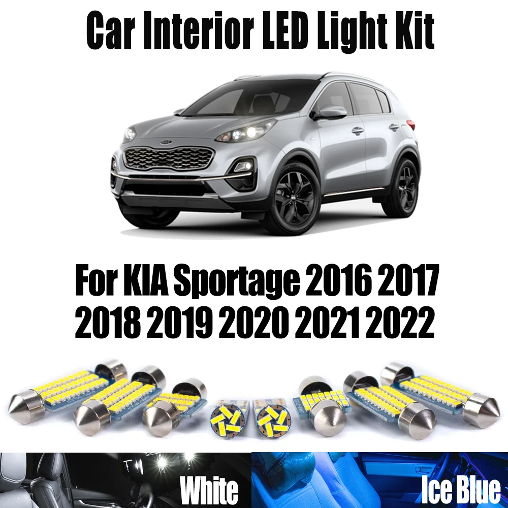 

11P без ошибок для KIA Sportage 2016 2017 2018 2019 2020 2021 2022 светодиодный комплект внутреннего купольного освещения багажника с картой, автомобильные лампы Canbus