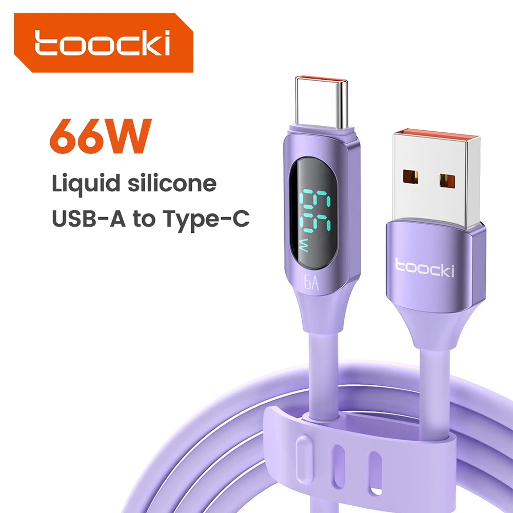 Toocki USB-A-auf-Typ-C-Kabel mit LED-Anzeige, PD-Schnellladung, USB-C-Datenkabel für Samsung S23, Honor 70 Pro, OnePlus Ladekabel