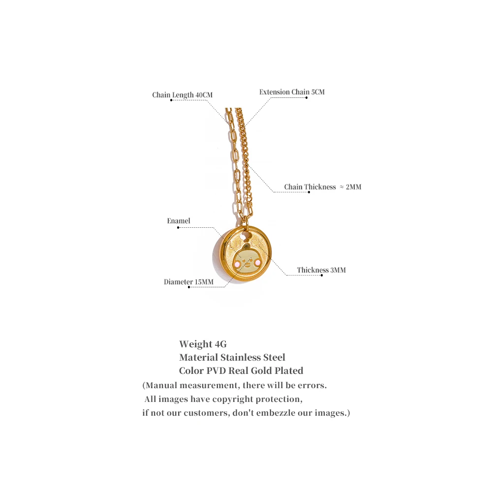 Yhpup Cute Enamel Yellow Duck Round Pendant Stainless Steel Chic Necklace Women Stylish Charm Korean Waterproof Luck Jewelry
