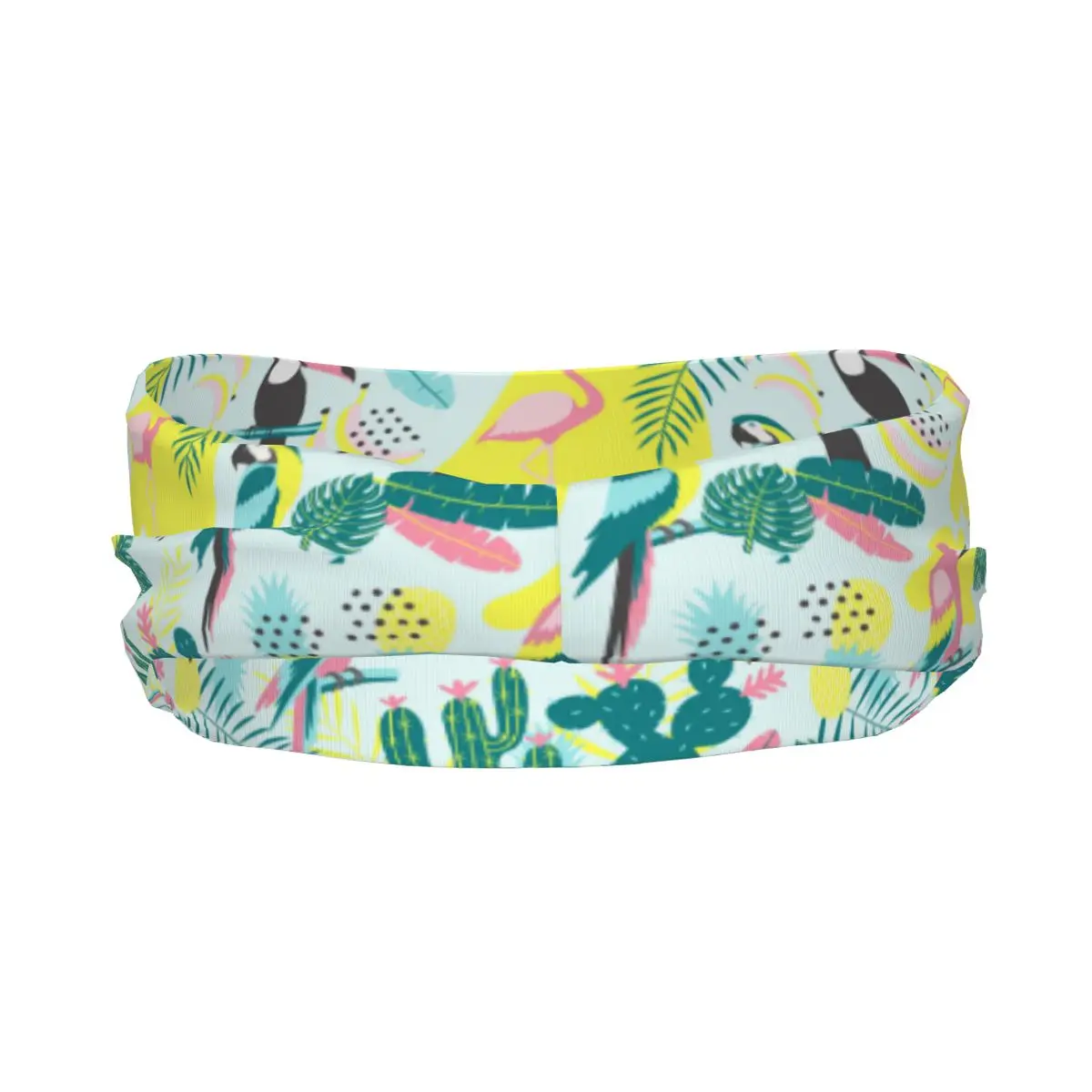 Tropical Toucan Flamingos Parrot Cactuses And Exotic Leaves Elastic Hair Band Yoga Headband Makeup Hair Hoop Headwrap