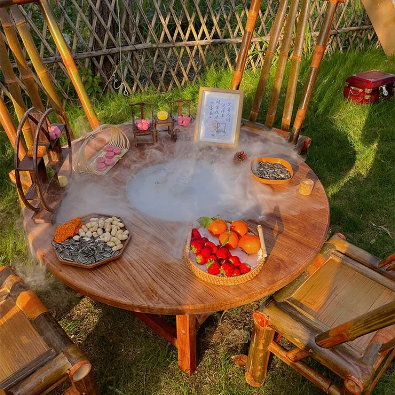 Stove Cooking Tea Table Spring Cooking Iced Tea Winter and Summer Dual-Use Courtyard B & B Old Elm round Table