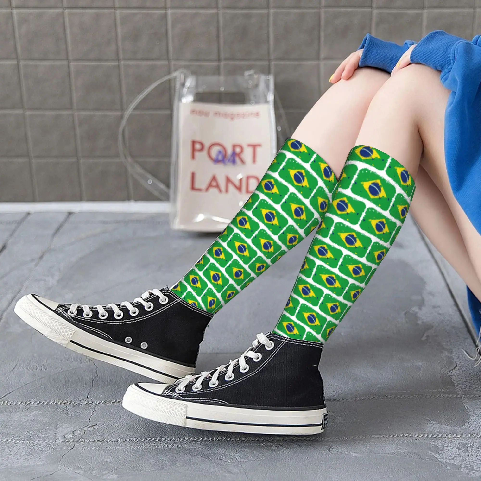 Medias de tripulación para todas las estaciones, calcetines con bandera de Brasil, calcetines largos Harajuku Crazy Hip Hop, accesorios para hombres y mujeres, regalo de cumpleaños