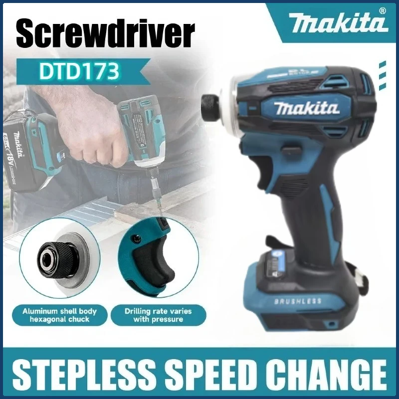 

Makita DTD173 Беспроводная литиевая отвертка с высоким крутящим моментом, электрическая отвертка, бесщеточный ударный отвертка, перезаряжаемый инструмент высокой мощности 18 В