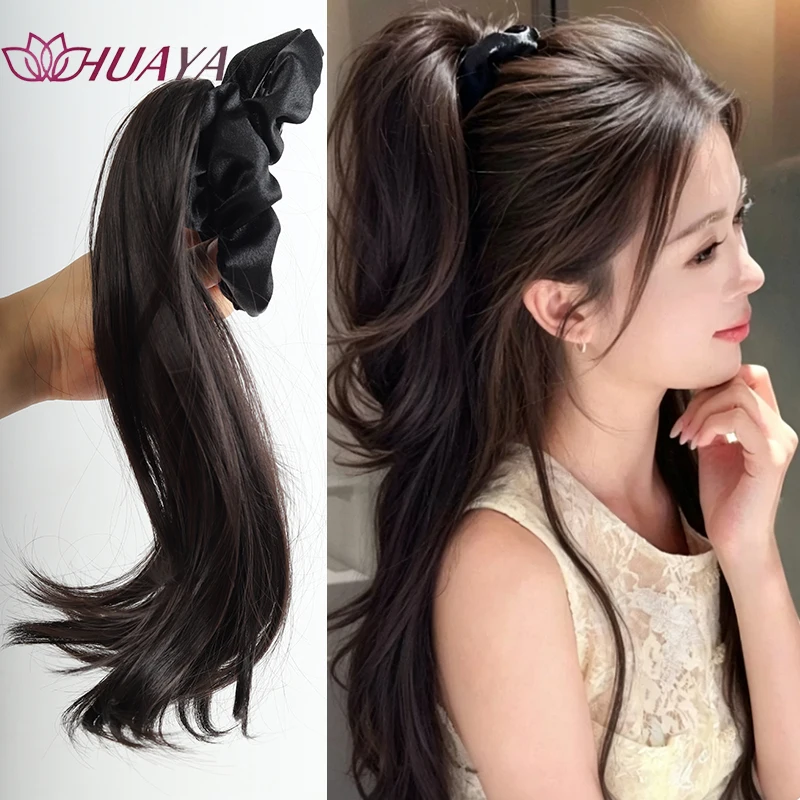 Claw-Clip Ponytail Wig, Cloud-Shaped Satin Pleated Design, Synthetic-Fiber Wavy Ponytail Extension for Daily & Party Use