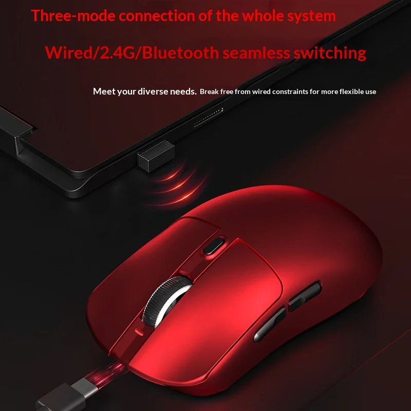 Mouse Nirkabel Wolf Road M8 Baru 1k Dual Drive Tiga Mode Ringan Ergonomis Gaming Kantor Mouse Gaming untuk Tangan Besar