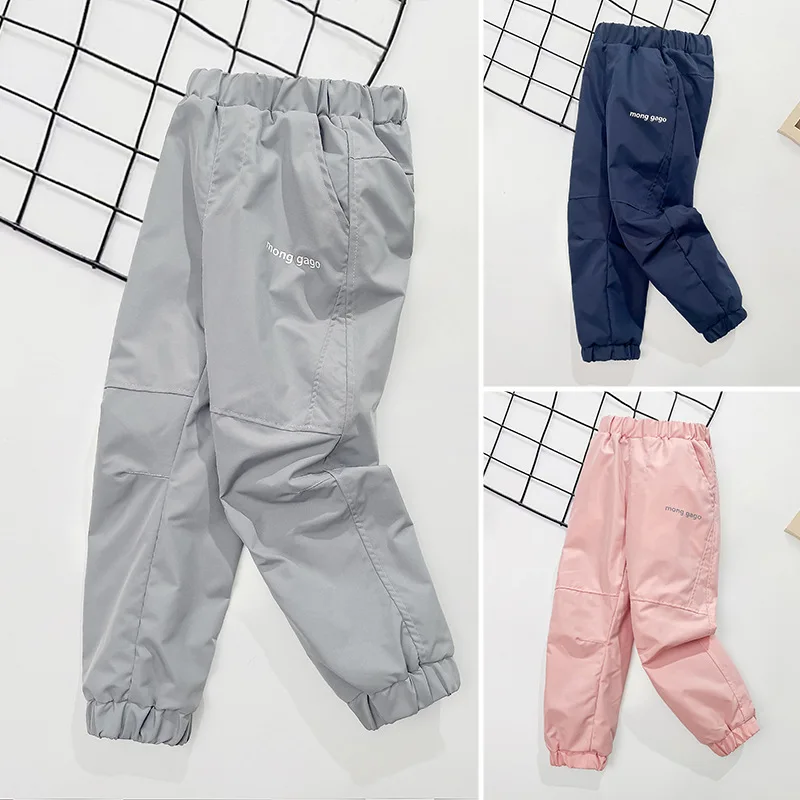 

Children's windproof waterproof and fleece baby pants, spring and autumn pants warm autumn and winter skiing pants trend