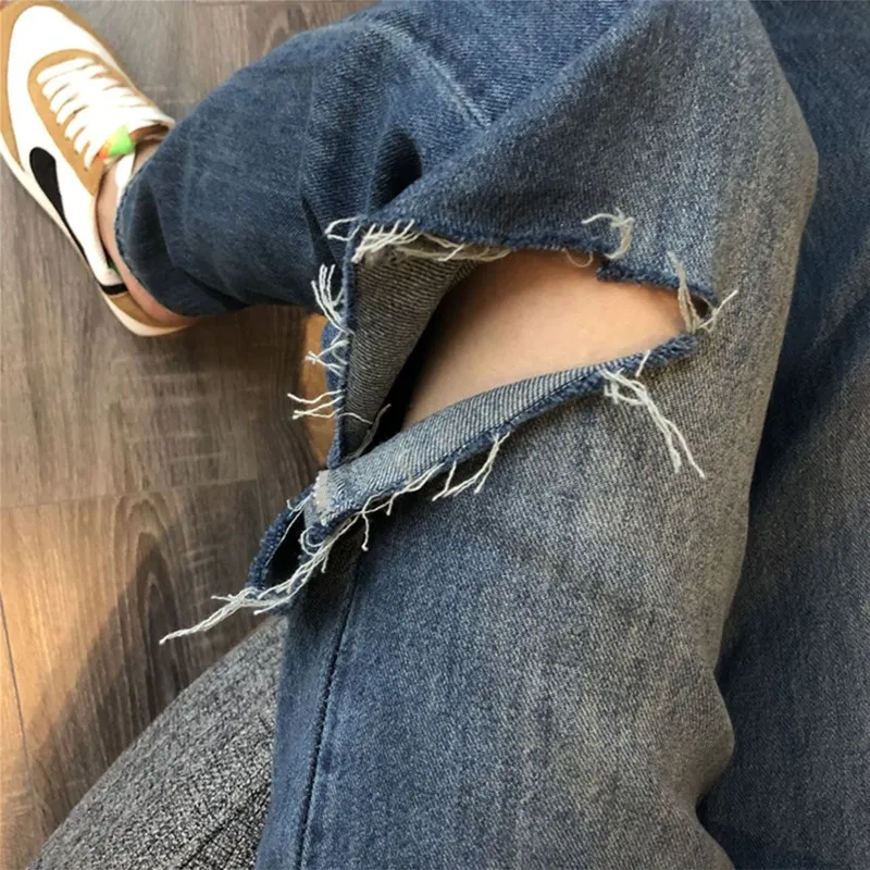 

High Waist plus Size Women's Jeans Autumn New Sle Torn Loose Long Pants Dra Effect Slimming Floor-Length Open Split