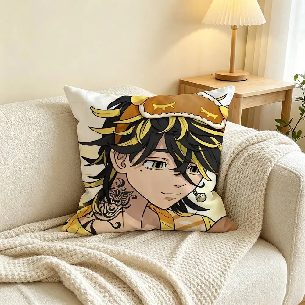 Tokyo Revengers Hanemiya Kazutora Pillow Case Square Double-Sided Sofa Cushion Cover Bedroom Bedside Pillow