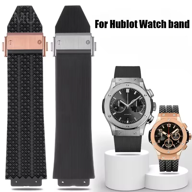 Exquisitas correas de reloj de silicona para Hublot Yubo Classic Fusion Big Bang Series correas transpirables a prueba de sudor 24x17mm 26x19mm