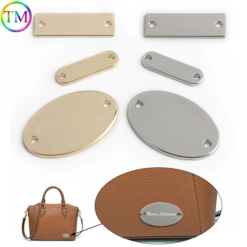 10/100Pcs Rectangular Oval Double Holes Sewing Handmade Laser Tag Clothing Sew Metal Labels For Brand Design Bag Clothes Decor