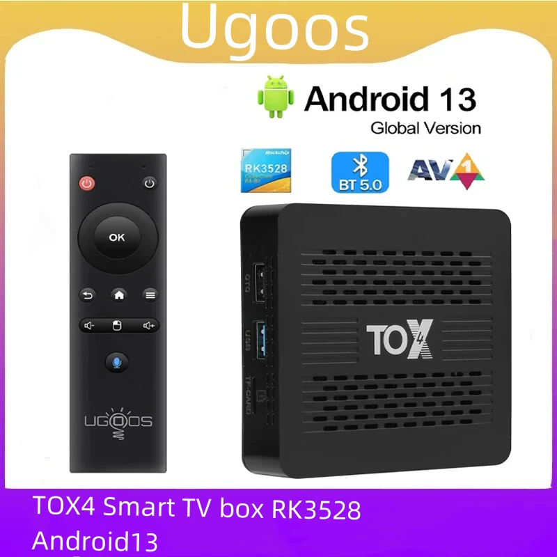 Ugoos TOX4 Smart TV box RK3528 Android13 4GB 32GB Bluetooth5.0 AV1 1000M 2.4G 5.8G Set Top Box Dual Wifi 4K HD Multimedia Player