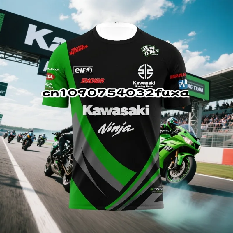 

Мужская быстросохнущая футболка Kawasaki для соревнований на мотоцикле, трикотаж для взрослых, спортивная повседневная футболка с короткими рукавами для езды по бездорожью
