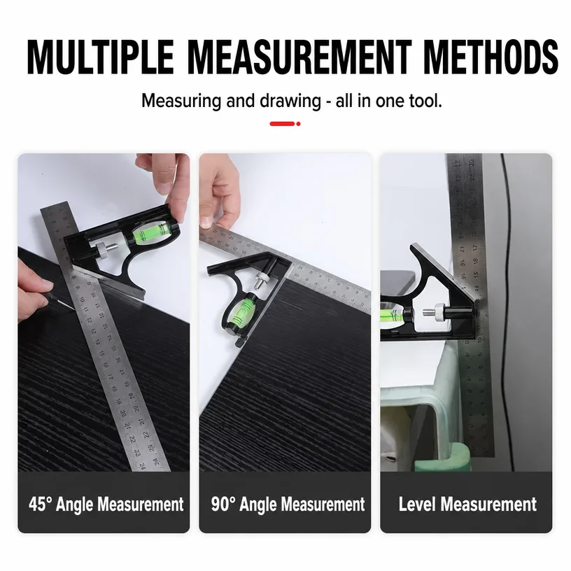 Adjustable Sliding Combination Square Ruler, Metal Ruler Framing Square T Ruler Carpentry Woodworking Measure Tools