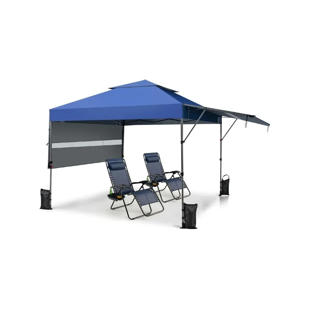 

10x17.6 Ft Pop Up Canopy with Adjustable Dual Awnings, 2 Tier Outdoor Canopy Tent with 8 Stakes, 4 Ropes, 4 Sand Bags,