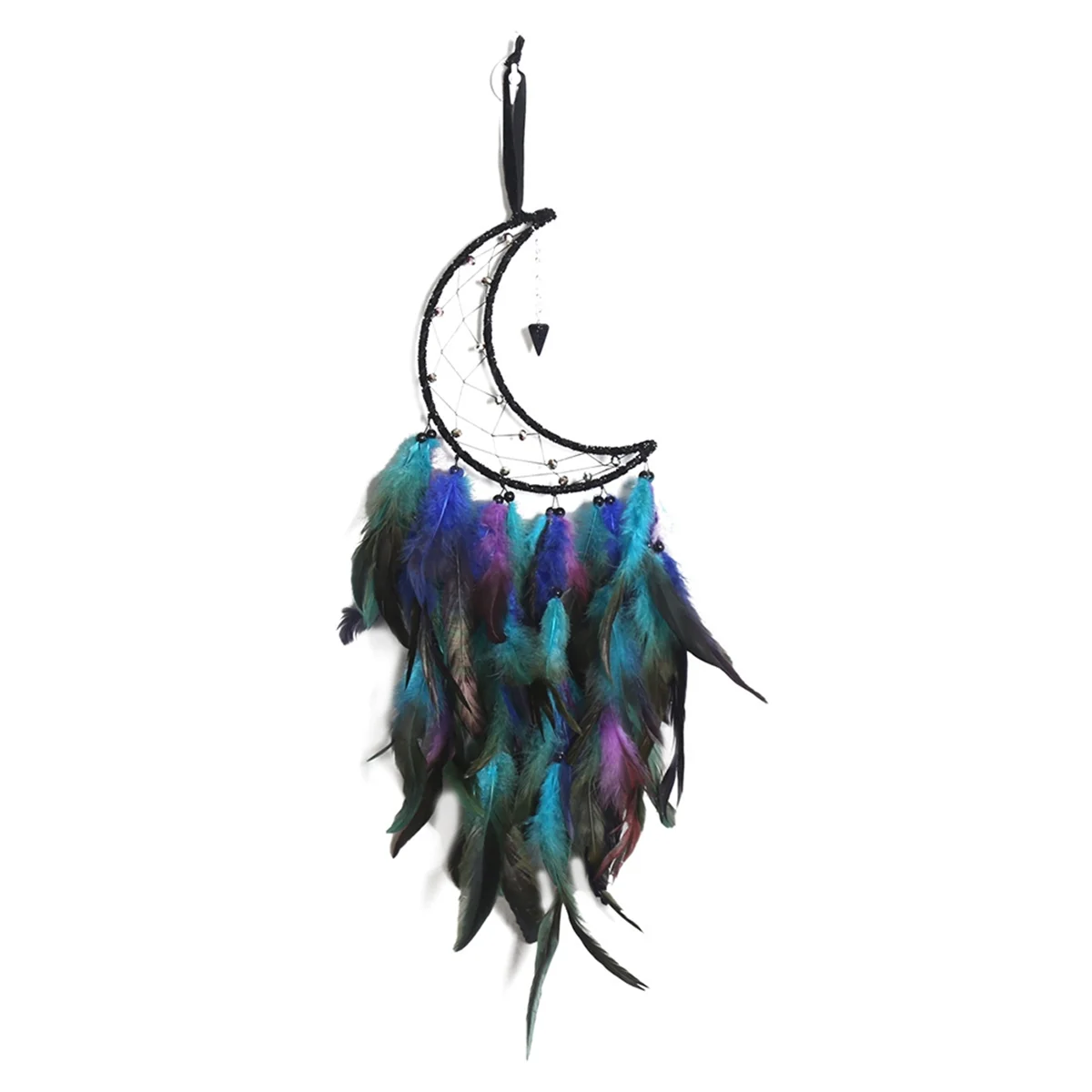 Moon DreamCatcher, Handmade Feather Dreamcatcher Boho Wall Hanging Ornament Blessing Gift for Bedroom Party Decoration