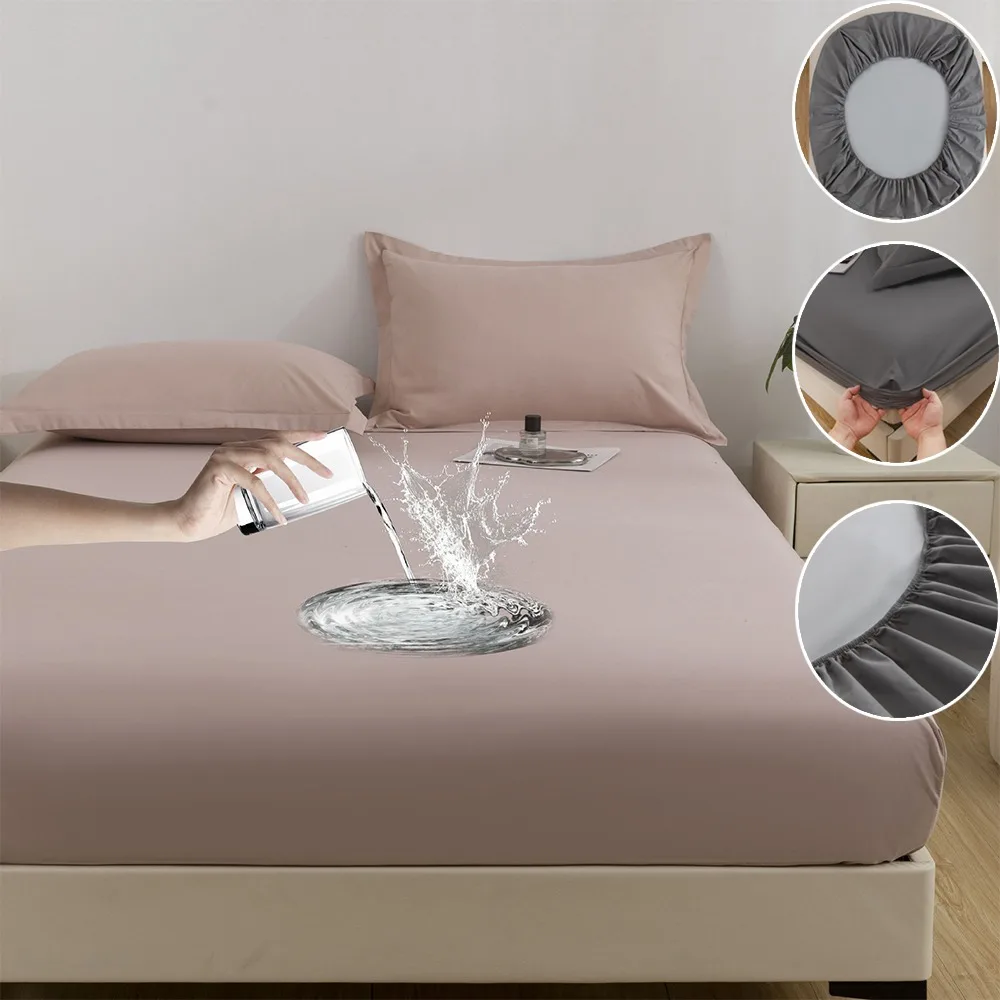 Three Piece Solid Color Brushed Double-layer Waterproof Bed Sheet and Hoja De Cama Impermeable De Doble Capa De Pelo Mate Sólido