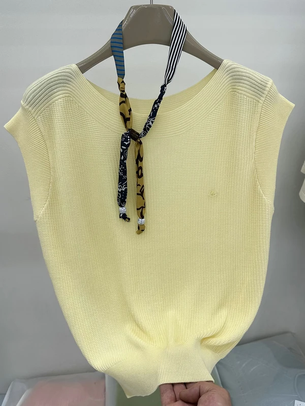 Korean Style Loose Fit Silk Knitted Vest Women's round Neck Sleeveless Texture Sensation Spring Summer Fashion Trend