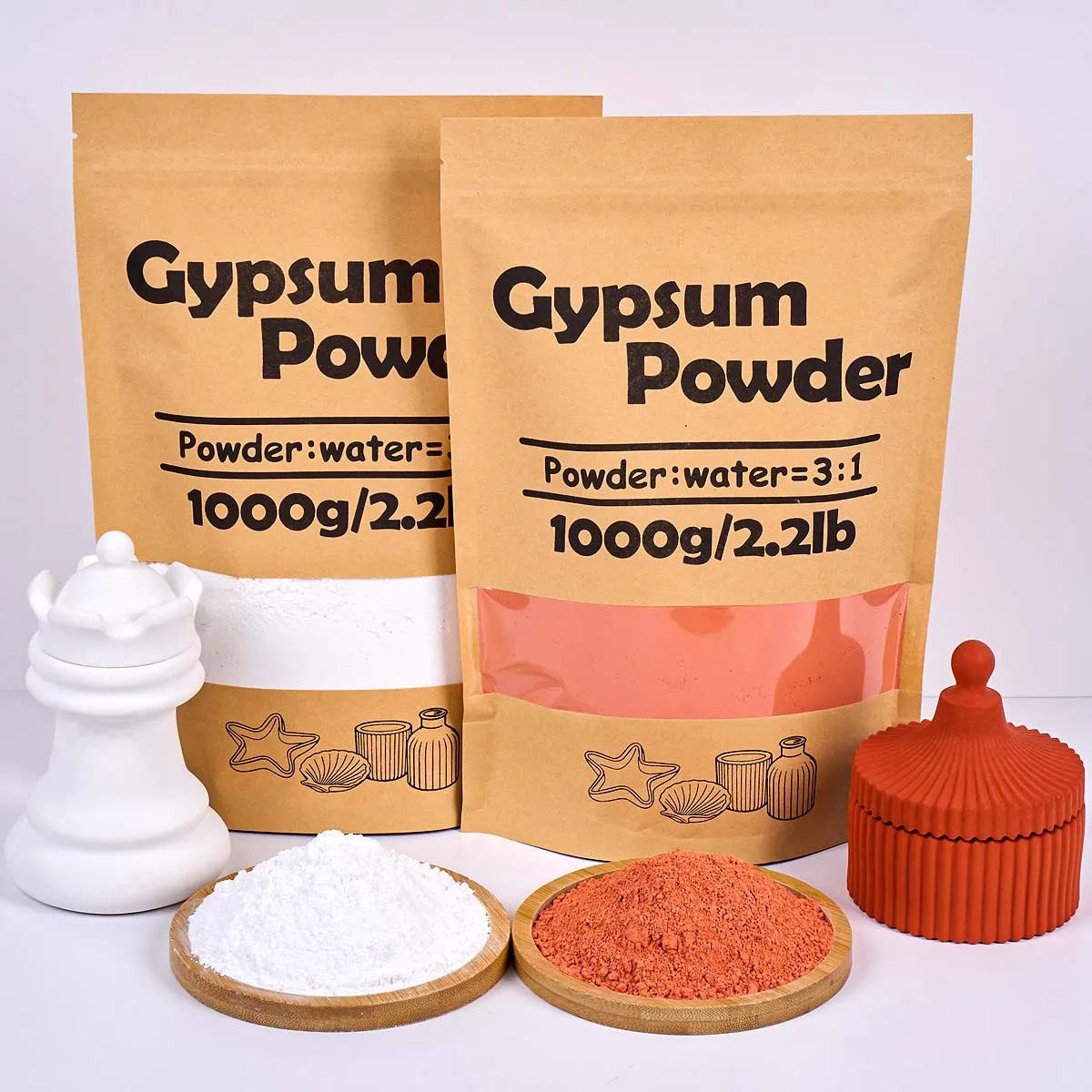 

1Kg High Density White Brick Red Gypsum Powder DIY Handamde Plaster Doll Material Clay Form Craft Supplies Making Accessories