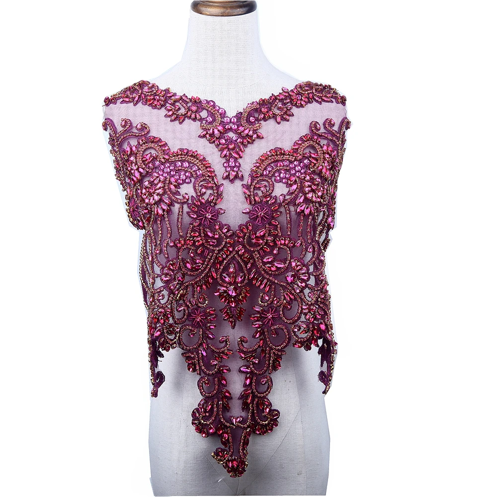 

Handmade red/royalblue/ddepgreen/gold/silver rhinestones bodice applique sewing beads crystal trim patches dress accessory