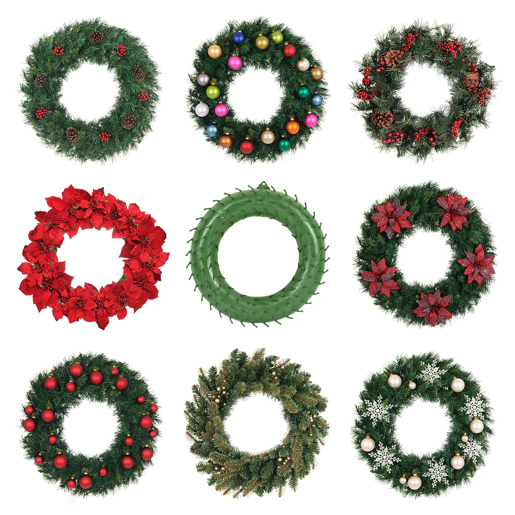 10-30cm  Christmas Rattan Ring Artificial Pine Needles Garland For Home Christmas Paert Decoration DIY Floral Wreath Accessories