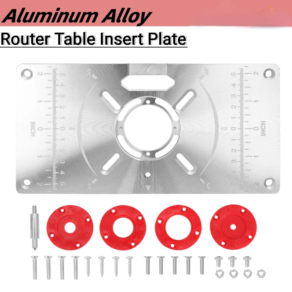 Router Table Insert Plate Aluminum Trimming Machine Engraving Flip Board with 4 Rings for Woodworking