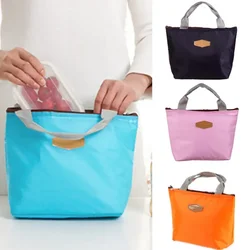 1PC Lunch Box Camping Picnic Bag Lunch Bags Solid Color Portable Insulated Refrigerated Bag Cold Food Cooler Thermal Handbag Hot