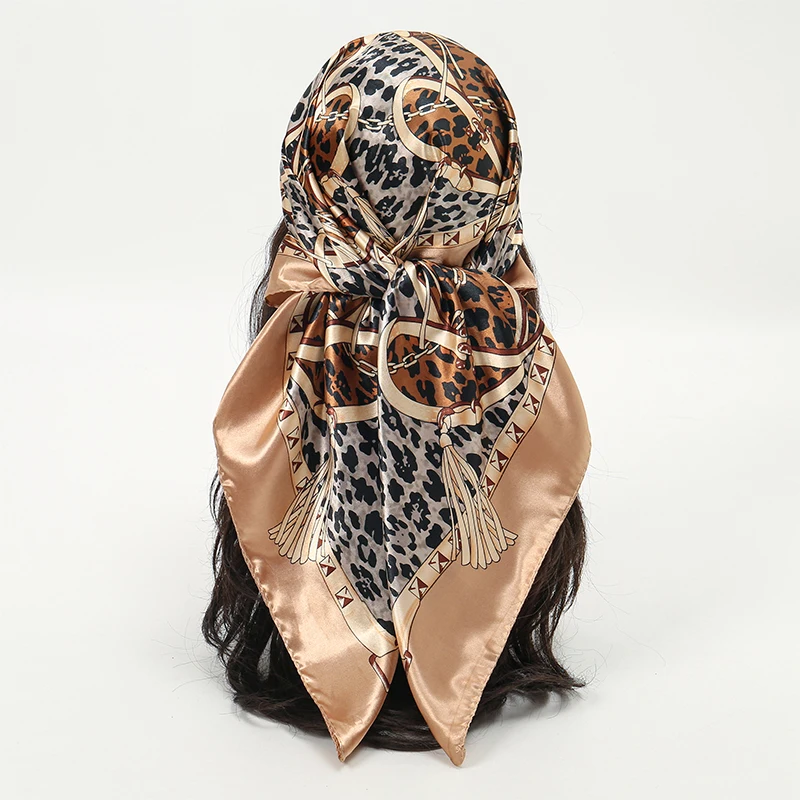 

Square Silk Scarf Women Luxury Brand Satin Print Hijab Scarves Muslim Pareo Bandana Female Shawl Wrap Headband Foulard 90*90cm