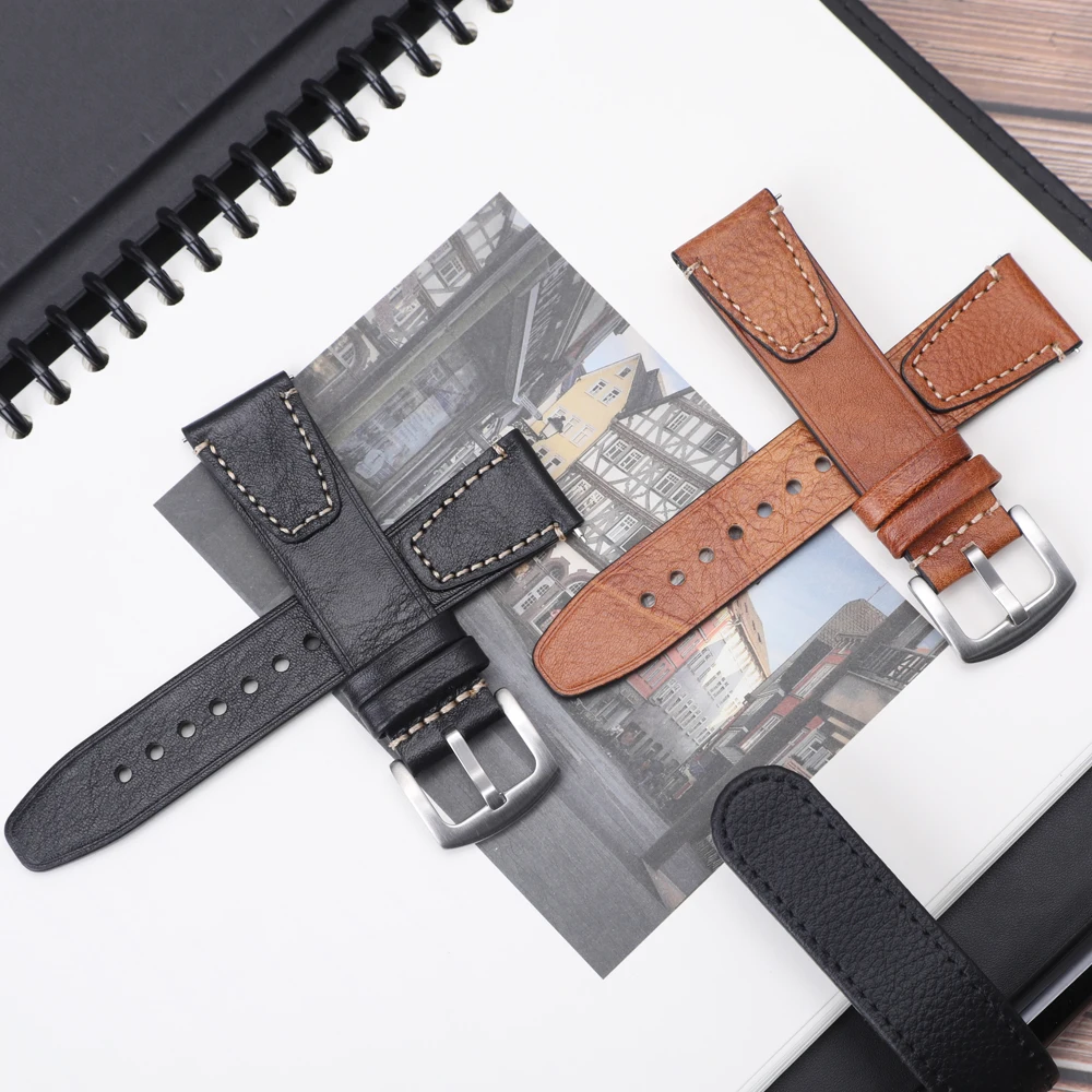 Handmade Vintage Leather Watch Band 18mm 20mm 22mm Quick Release Full Grain Watch Strap for Men Women Wristband Accessories