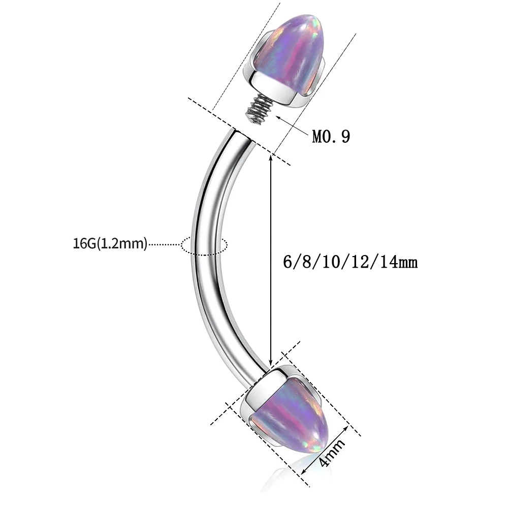 1 Pcs F136 Auburn Tapered Eyebrow Nail 16G Two Heads Internal Threaded Curved Bar Diablo Punk Style Body Piercing Jewelry