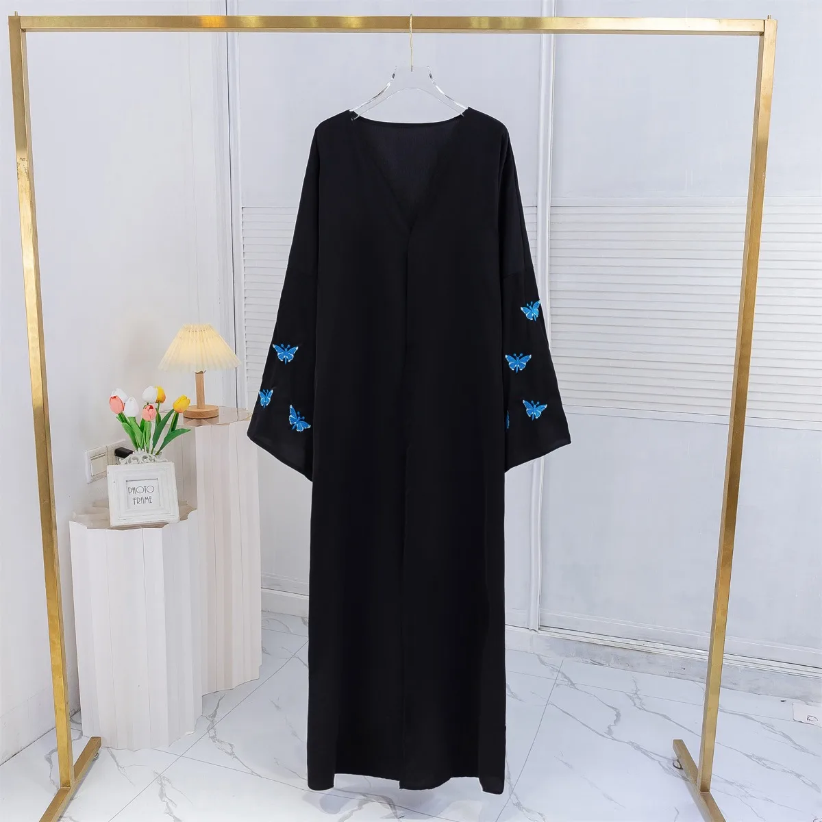 Butterfly Embroidery Open Front Abaya Women Long Sleeve Maxi Length Dress Muslim Abayas Kaftans Women Jilbabs Women\'s Clothing